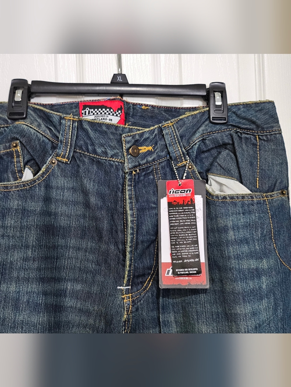Icon Victory Motorcycle Jeans Mens 34 Blue Denim Riding Pants Armored Biker Stra - Picture 5 of 16